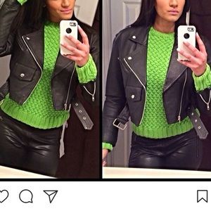 Leather midi biker jacket